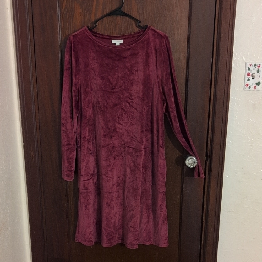 Pure Jull Burgundy Long Sleeve Crushed Velvet Dress With Pockets Size Large